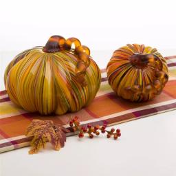 Glitzhome Multi-Striped Glass Short Pumpkin Set - 100% Handmade Glass Tabletop Decoration thumbnail 8