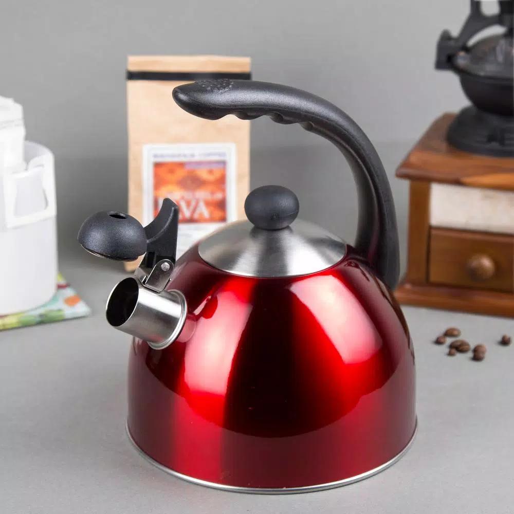 Creative Home Rhapsody 8.4-Cup Cranberry Stainless Steel Stovetop Tea Kettle with Whistle