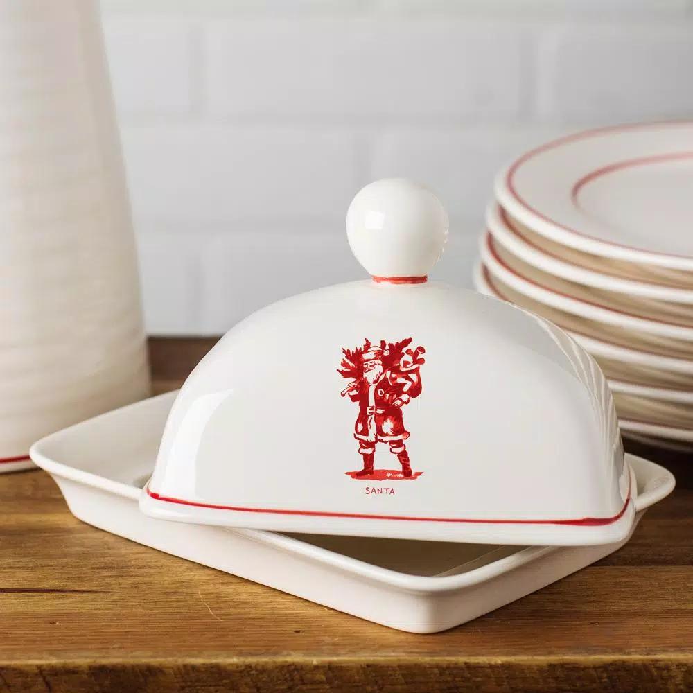 Molly Hatch 6.75 in. Santa Stoneware Butter Dish