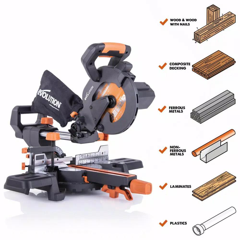 Evolution Power Tools Evolution 10 Amp 7-1/4 in. Sliding Compound Miter Saw with Laser Guide and Multi-Material Blade