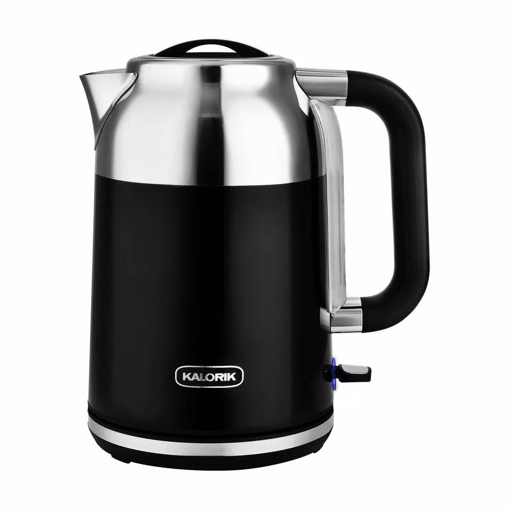 Kalorik Retro 1.7L Electric Kettle, 7-Cup Cordless Water Boiler, Black