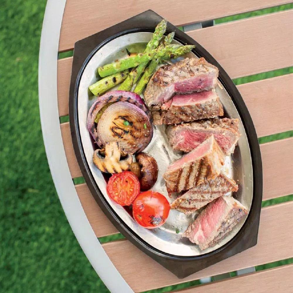 Nordic Ware 365 Grilling 7.875 in. Aluminum Sizzle and Serve Pan, Black and Stainless Steel