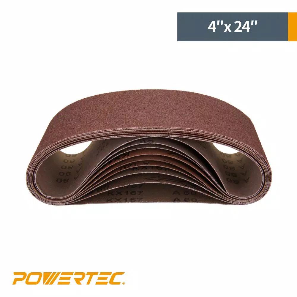 POWERTEC 4 in. x 24 in. Aluminum Oxide Sanding Belt Assortment, 12-Pack (60-400 Grit)
