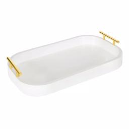 Kate and Laurel Lipton White Decorative Wood Tray with Gold Metal Handles thumbnail 4