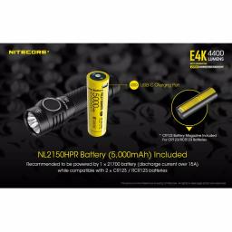NITECORE E4K Tactical EDC Flashlight, 4400 Lumens, USB-C Rechargeable, Waterproof & Impact Resistant thumbnail 4