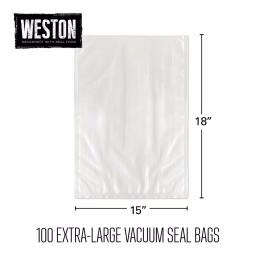 Weston Extra Large Vacuum Sealer Bags, 15 x 18 in., 3.0 Mil Heavy Duty, 100-Pack thumbnail 2