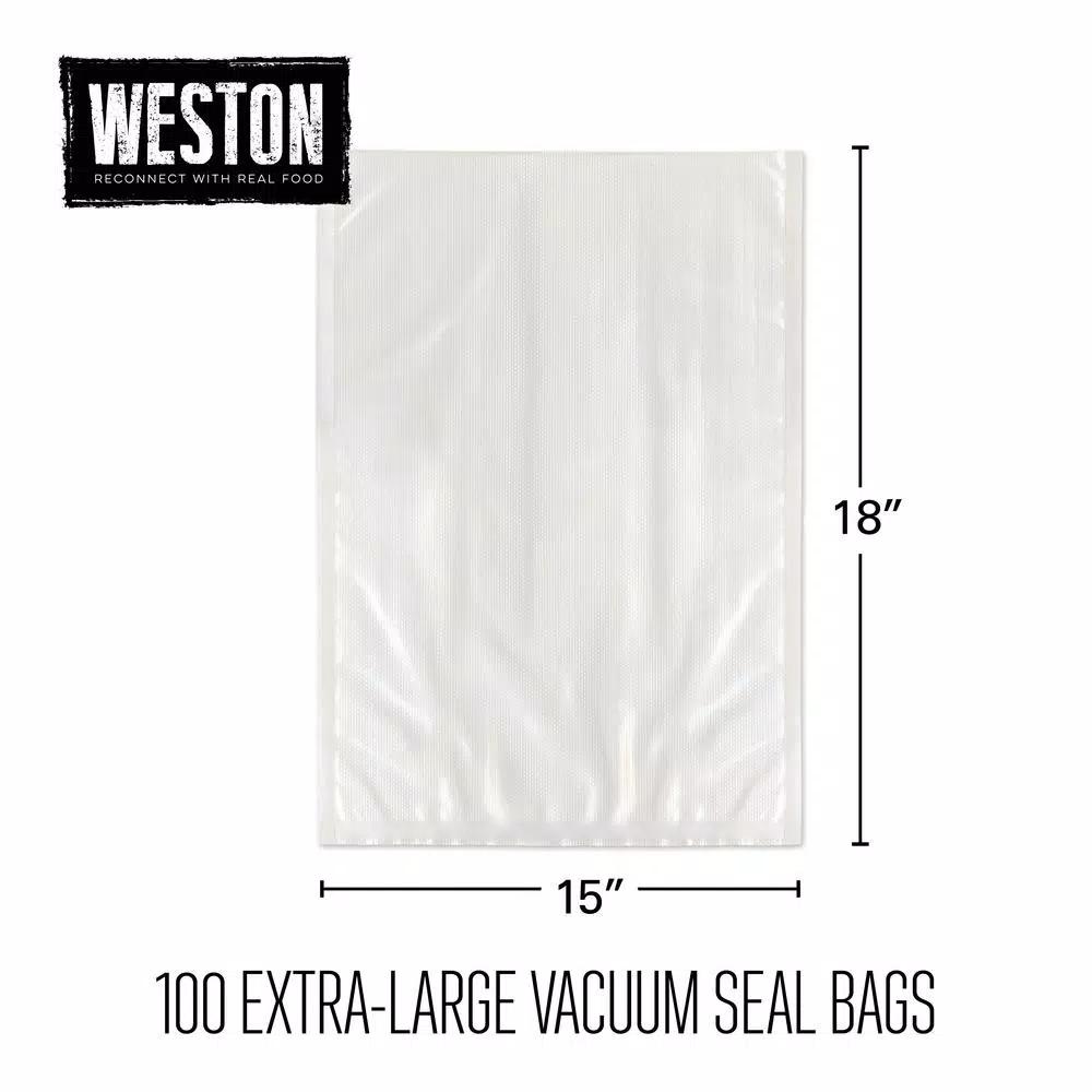 Weston Extra Large Vacuum Sealer Bags, 15 x 18 in., 3.0 Mil Heavy Duty, 100-Pack