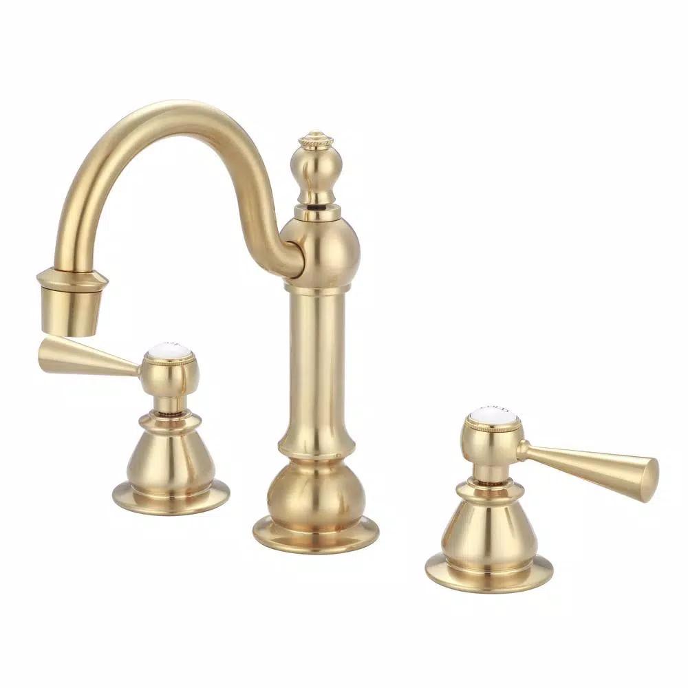 Water Creation 8 in. Widespread High Arc Lavatory Faucet, Satin Brass