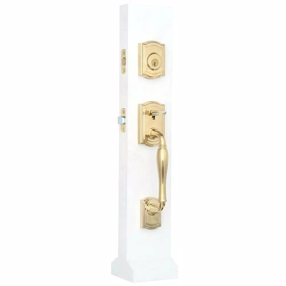 Baldwin Prestige Wesley Single Cylinder Door Handleset with Alcott Knob, Lifetime Polished Brass