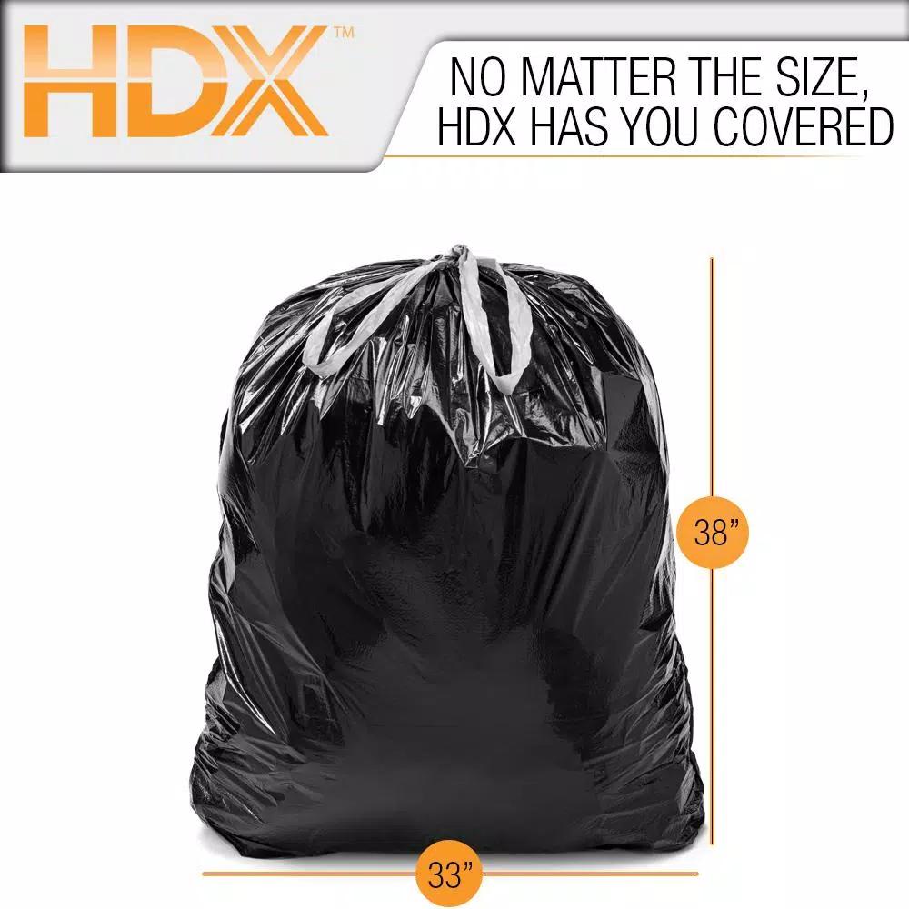 HDX Black Drawstring Outdoor and Yard Trash Bags, 33-39 Gallon, 51 Count