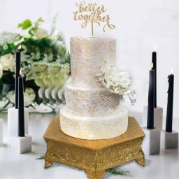 Benzara 14 in. Gold Hexagonal Metal Wedding Cake Stand with Hammered Center thumbnail 5
