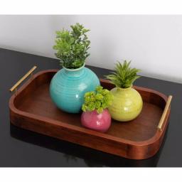 Kate and Laurel Lipton Walnut Brown Wood Decorative Tray with Gold Handles thumbnail 5