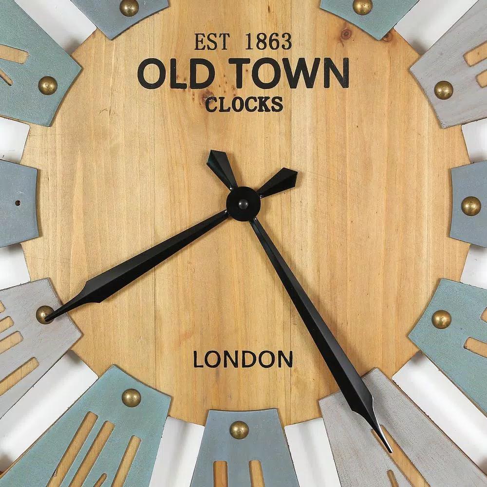 Winsome House 23.6 in. MDF Windmill Wall Clock with Natural Wood Finish and Roman Numerals