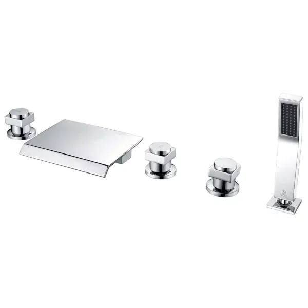 ANZZI Guaira 3-Handle Deck-Mount Roman Tub Faucet with Waterfall Spout and Handheld Sprayer, Polished Chrome