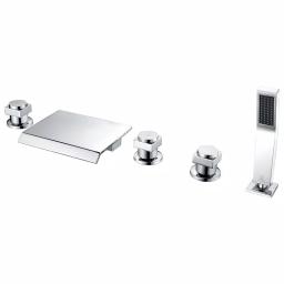 ANZZI Guaira 3-Handle Deck-Mount Roman Tub Faucet with Waterfall Spout and Handheld Sprayer, Polished Chrome thumbnail 1