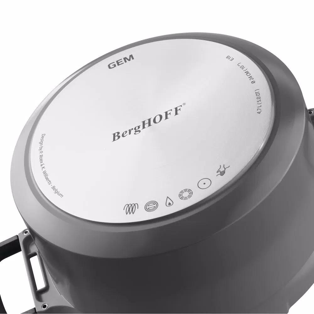 BergHOFF GEM Stay Cool 4.9 qt. Cast Aluminum Nonstick Saute Pan with Glass Lid, Gray