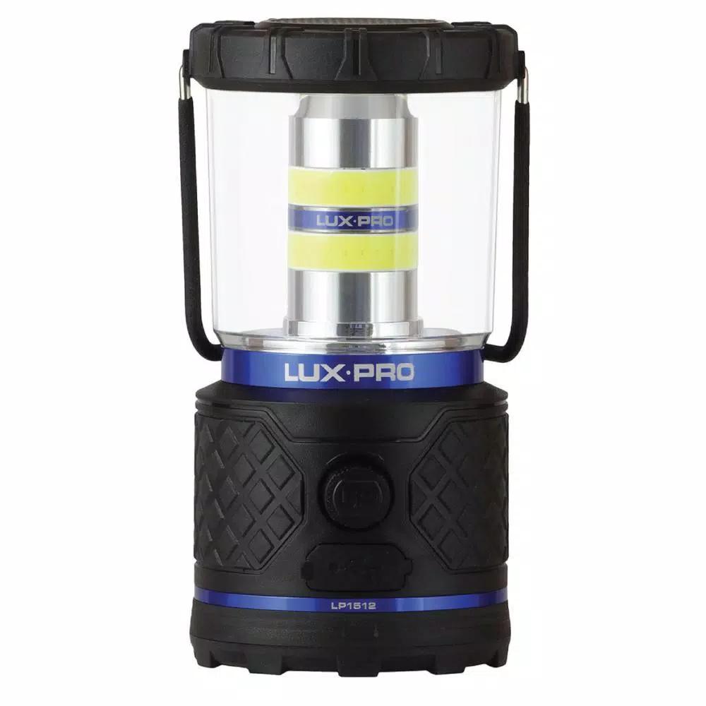 LUXPRO 1100 Lumen Dual Power 360° LED Lantern with Power Bank and TackGrip, Rechargeable & Battery Operated