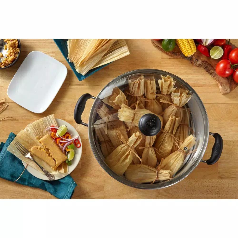 IMUSA 20 Qt. Aluminum Stovetop Steamer Set with Tempered Glass Lid