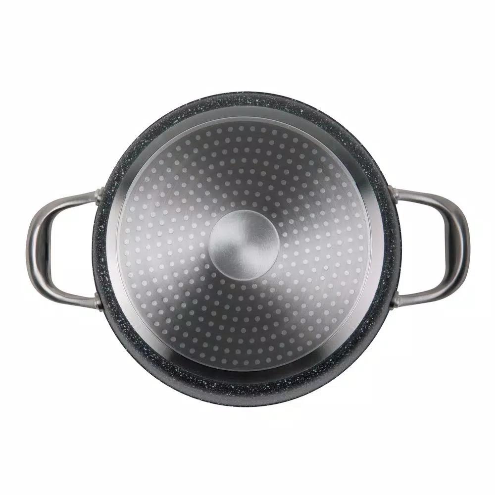 masterpan Granite Ultra 5 qt. Cast Aluminum Nonstick Stock Pot with Glass Lid, Black Marble