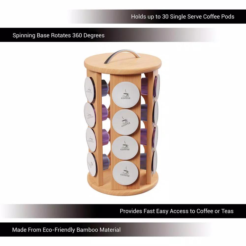 Classic Cuisine 20-Count Bamboo Rotating Coffee Pod Organizer Carousel