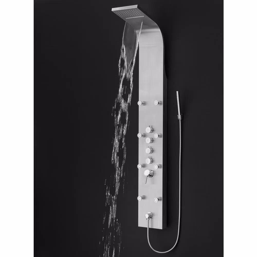 AKDY 65 in. Stainless Steel 8-Jet Rainfall Waterfall Shower Panel System with Handheld Wand