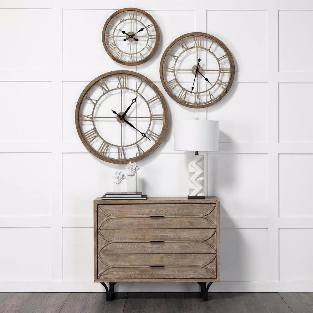 Mercana Mething 31.5 in. Oversized Farmhouse Wood Wall Clock with Roman Numerals