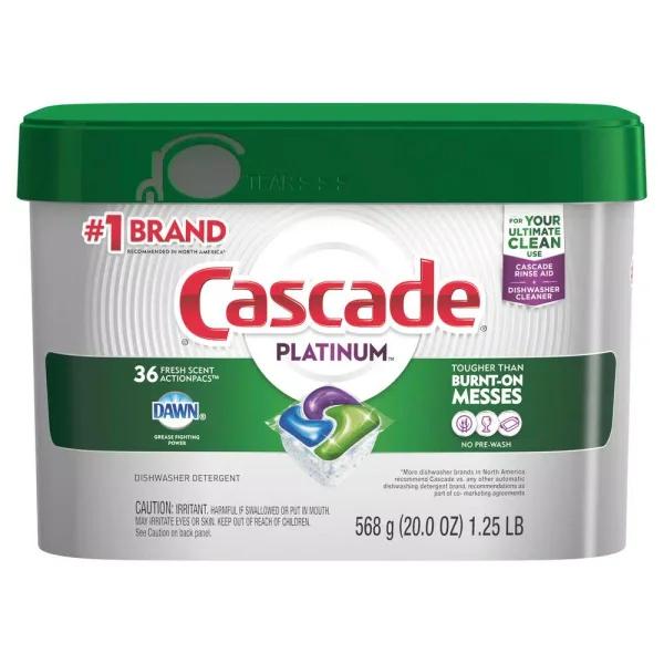 Cascade Platinum ActionPacs Dishwasher Detergent with Dawn, Fresh Scent (36-Count, 6-Pack)