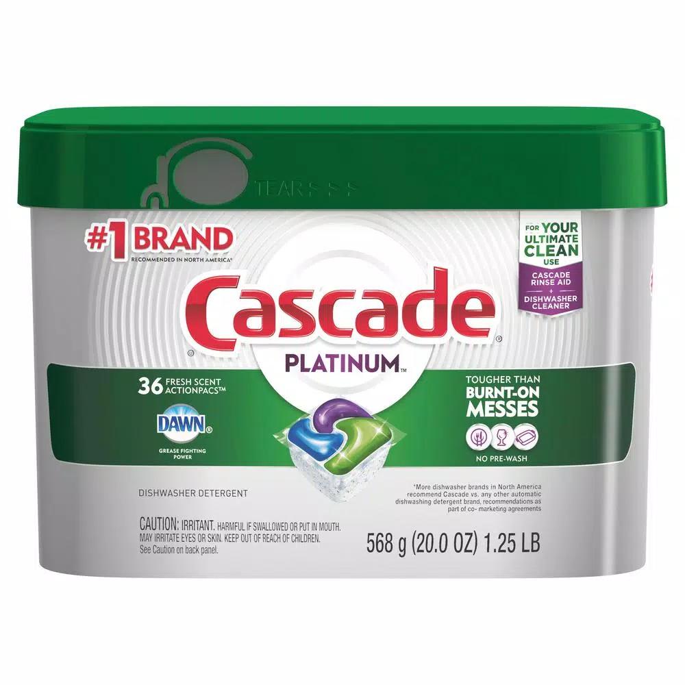 Cascade Platinum ActionPacs Dishwasher Detergent with Dawn, Fresh Scent (36-Count, 6-Pack)
