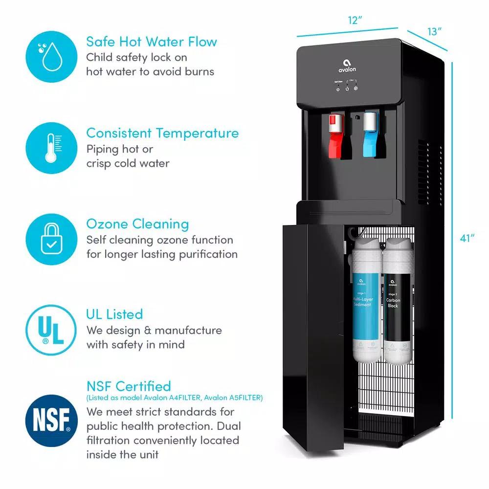 Avalon Self-Cleaning Bottleless Water Cooler Dispenser with Hot/Cold Water, Black