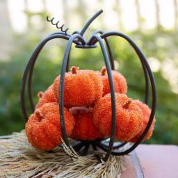 Flora Bunda 8-Piece Dark Orange Beaded Mini Pumpkin Set - 3 in. Fall Harvest Tabletop Decor thumbnail 3