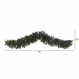 Nearly Natural 6 ft. Pre-Lit Flocked Artificial Christmas Pine Garland with 50 Multi-Colored LED Lights and Berries thumbnail 2