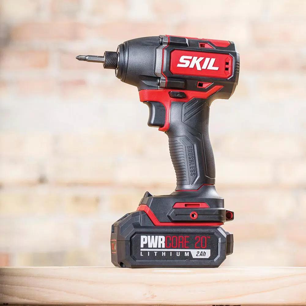 Skil PWRCore 20V Brushless 1/4 in. Hex Impact Driver Kit with 2.0Ah Battery and PWRJump Charger