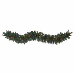 Nearly Natural 6 ft. Pre-Lit Snow Dusted Artificial Christmas Garland with 50 Multi-Color LED Lights thumbnail 1