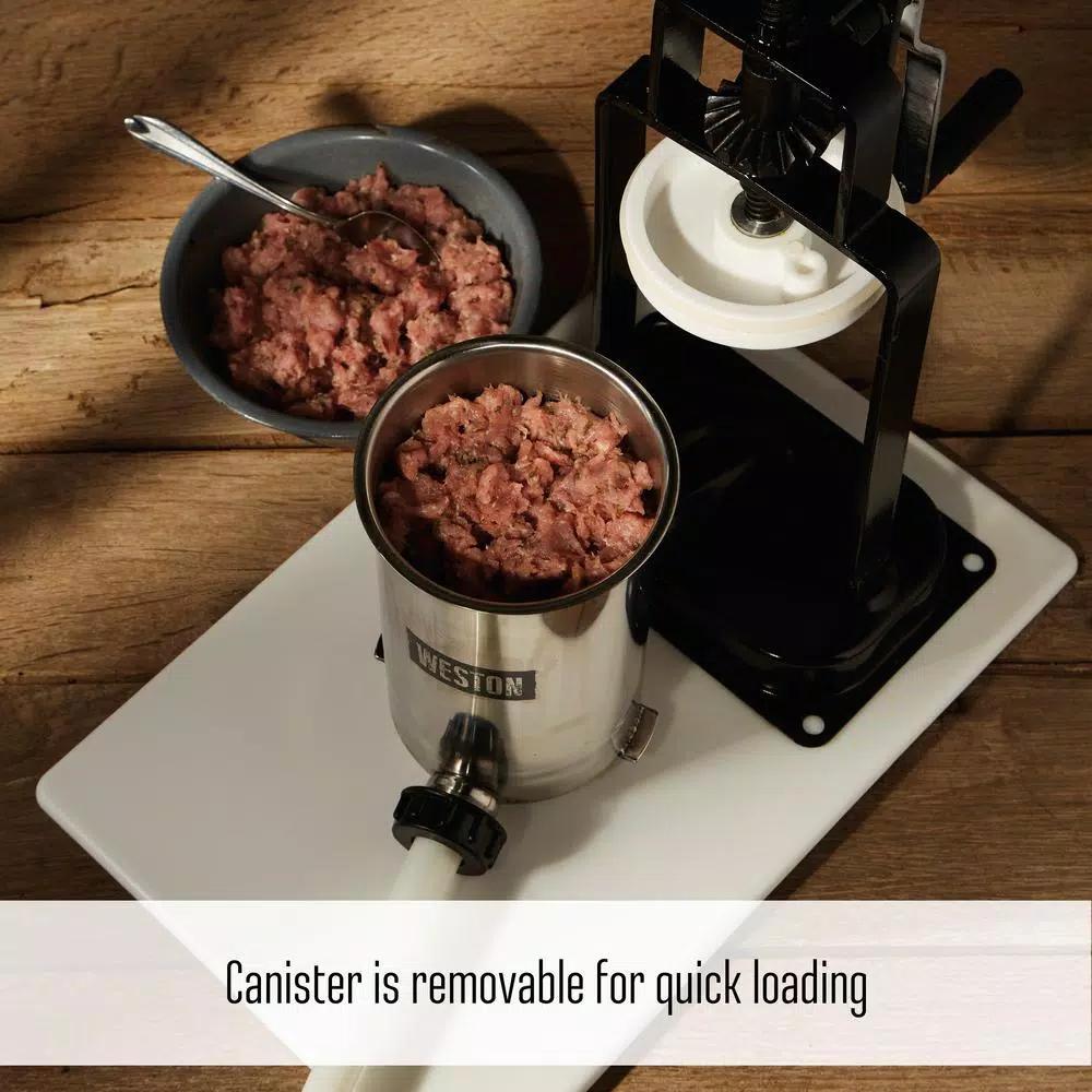 Weston 5 lb. Capacity Vertical Sausage Stuffer with Stainless Steel Canister and 3 Funnels