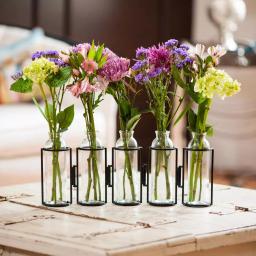 Danya B. 8 in. Hinged 5-Bottle Vase, Black Iron and Clear Glass thumbnail 1