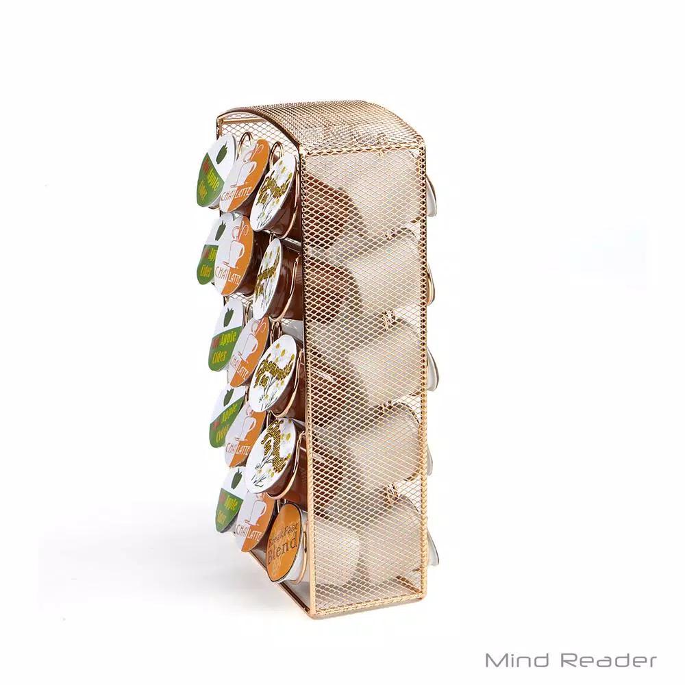 Mind Reader Rose Gold Mesh K-Cup Storage Rack - 30 Capacity Coffee Pod Carousel for Keurig