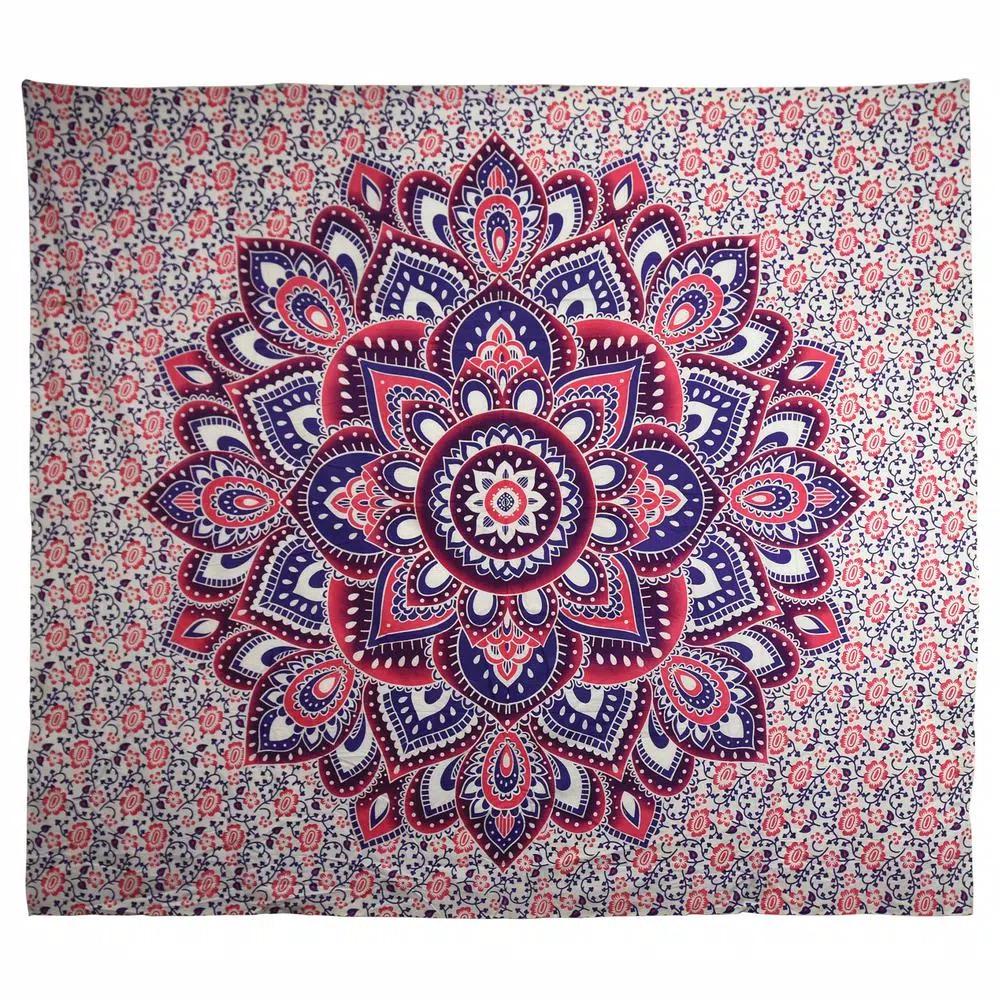 WallPops Myra Pink and Purple Mandala Floral Wall Tapestry - Bohemian Cotton Wall Hanging