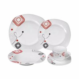 Lorren Home Trends 20-Piece Square Porcelain Dinnerware Set, Service for 4, Shiny Finish with Geometric Design thumbnail 1