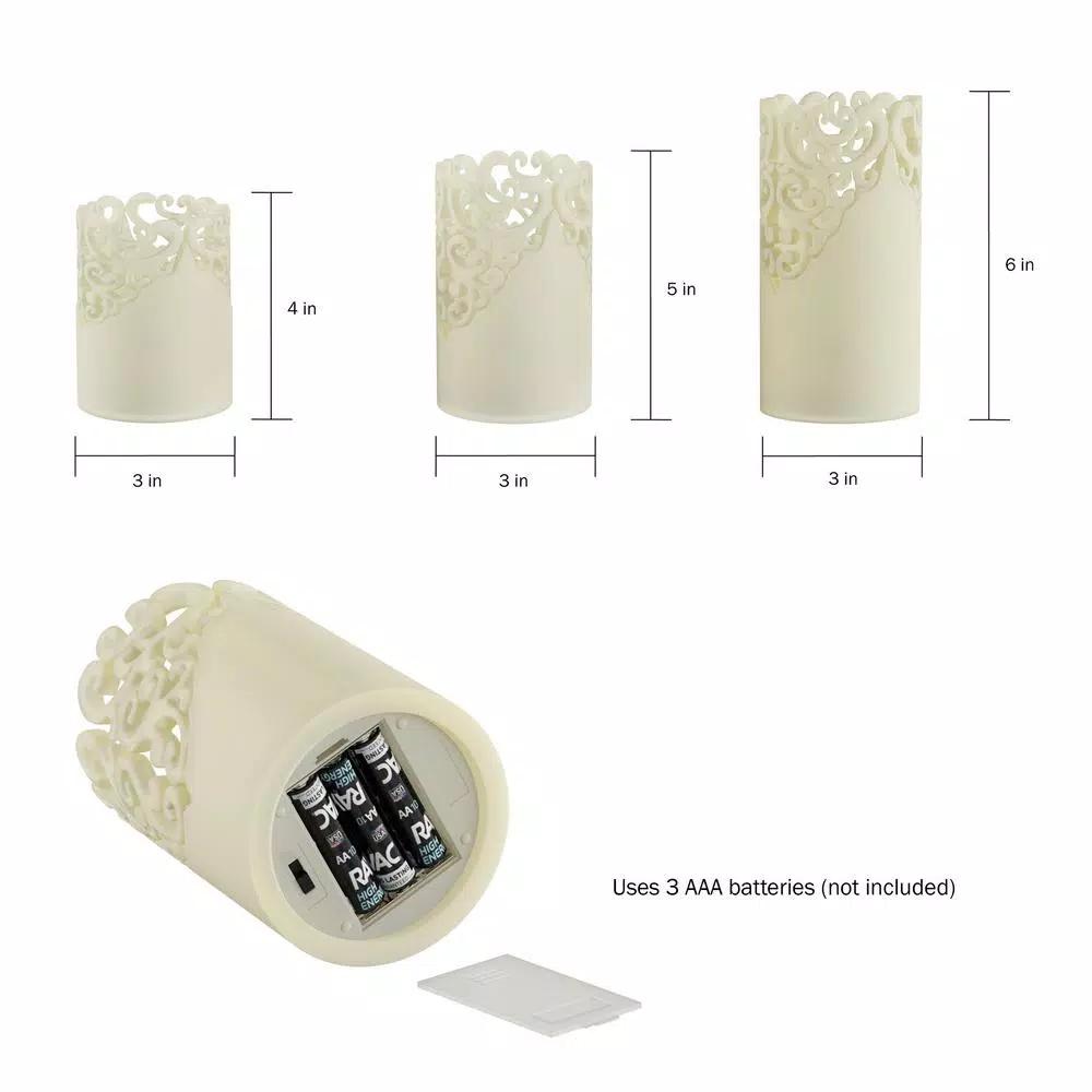 Lavish Home Lace Design Flameless Candle Set with Remote Control, Vanilla Scented Real Wax, Set of 3