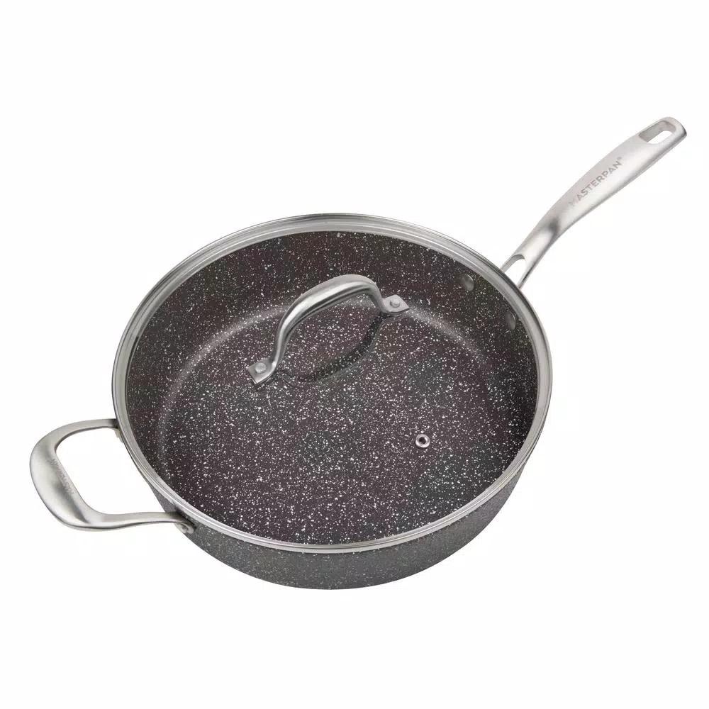 MasterPan Granite Ultra 5 qt. Cast Aluminum Nonstick Saute Pan with Glass Lid, Black