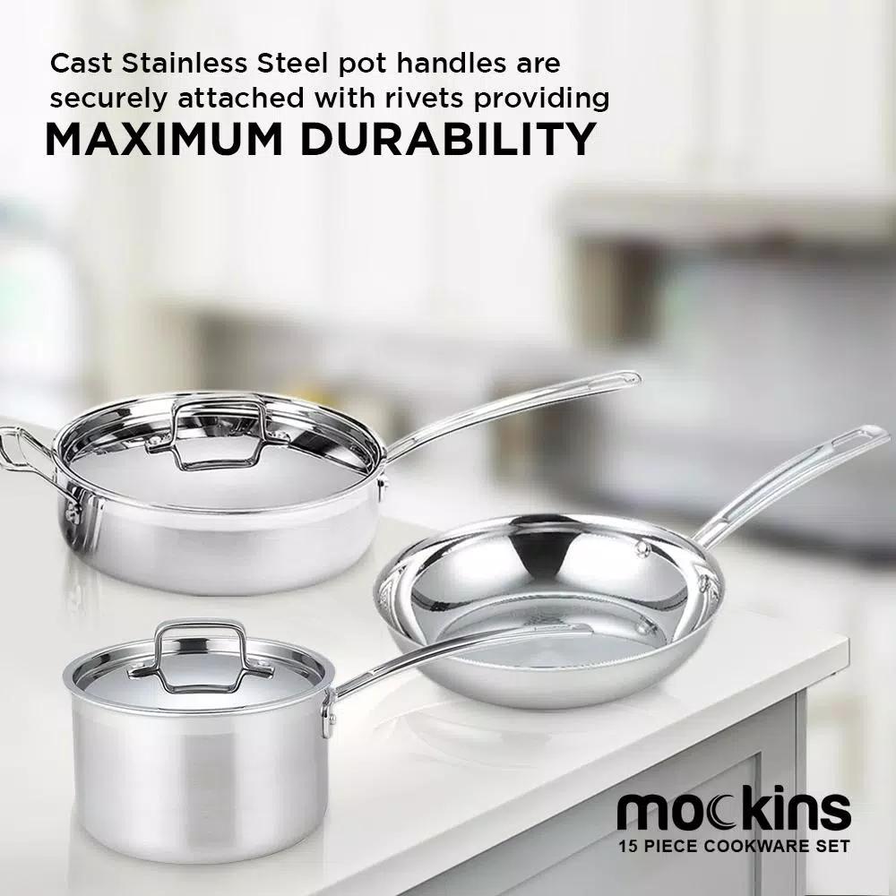 Mockins 15-Piece Tri-Ply Stainless Steel Cookware Set with Lids