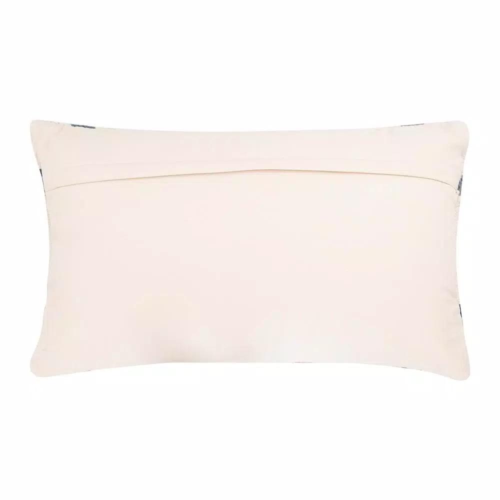 3R Studios Off-White Geometric Pattern Lumbar Throw Pillow, Blue and Brown, 26 x 16 in.