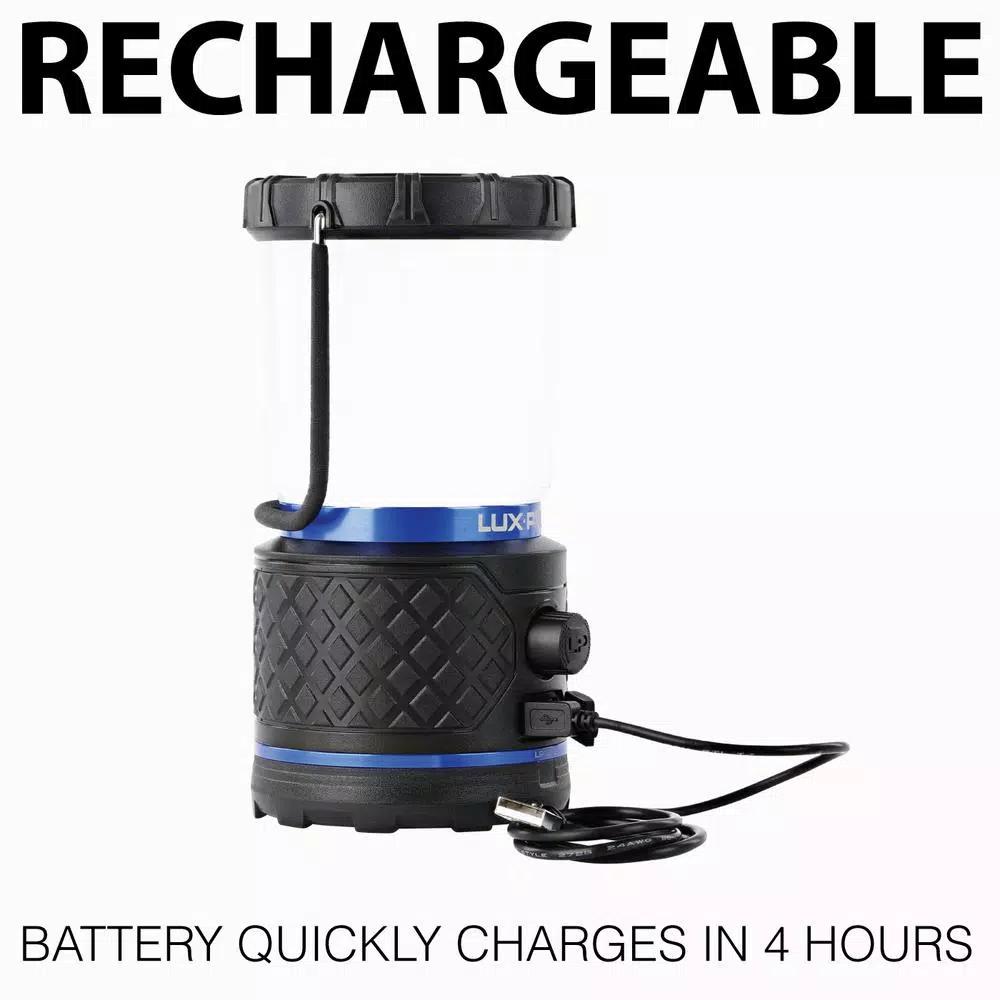 LUXPRO 940 Lumen Dual Power Rechargeable LED Lantern with Power Bank and 360-Degree Diffused Light