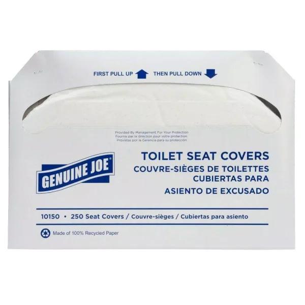 Genuine Joe White Flushable Toilet Seat Covers, 2500 Count (10 Packs of 250)