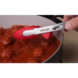 Chefright 12 in. Brushed Stainless Steel Magnetic Locking Tongs with Soft Rubber Grips (Set of 2) thumbnail 2