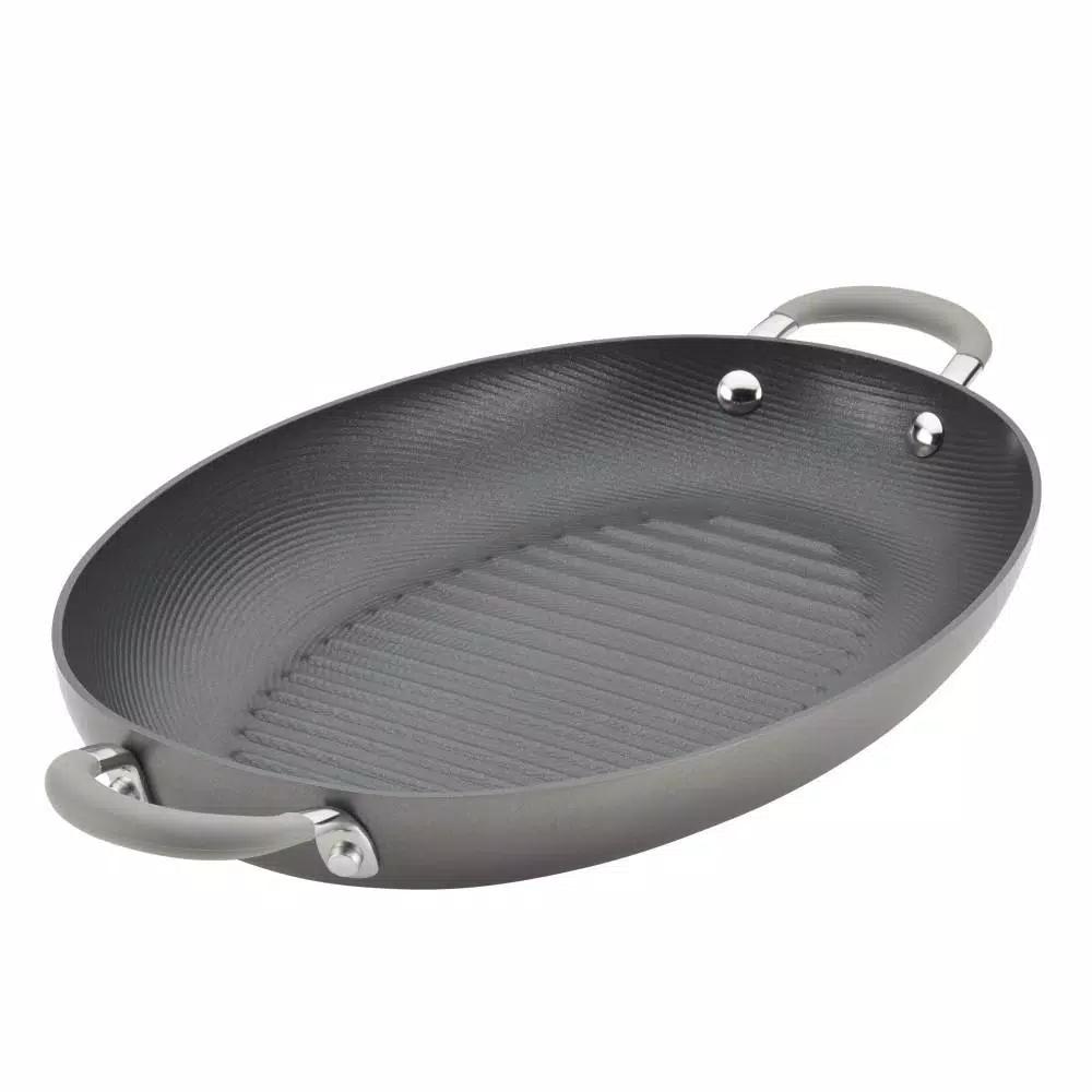 Circulon Elementum 15 in. Hard-Anodized Aluminum Nonstick Oval Grill Pan, Oyster Gray