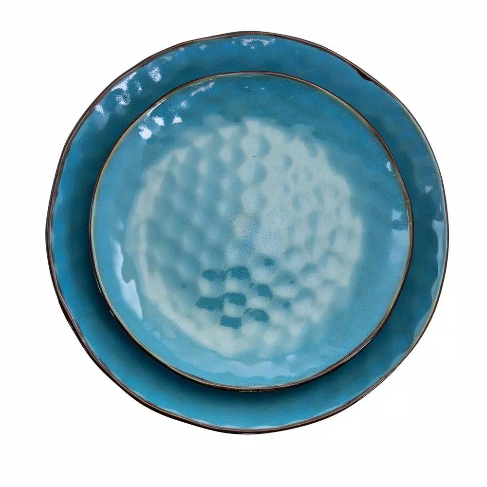 Elama Sea Glass 16-Piece Turquoise Stoneware Dinnerware Set, Service for 4