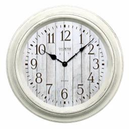 La Crosse Technology 14 in. Round White Distressed Barn Wood Style Wall Clock with Quartz Movement thumbnail 2