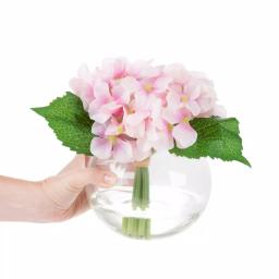 Pure Garden 7.5 in. Pink Hydrangea Artificial Floral Arrangement in Glass Vase thumbnail 5