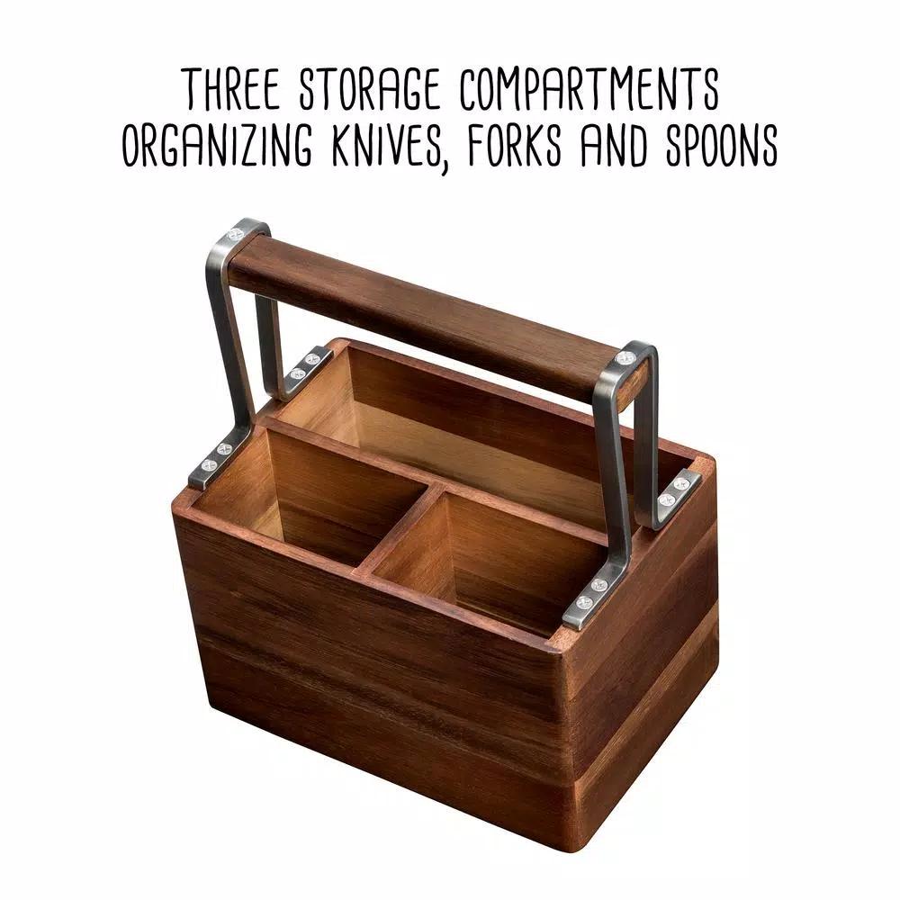 Honey-Can-Do Acacia Wood and MDF Kitchen Utensil Holder with Gunmetal Steel Accents